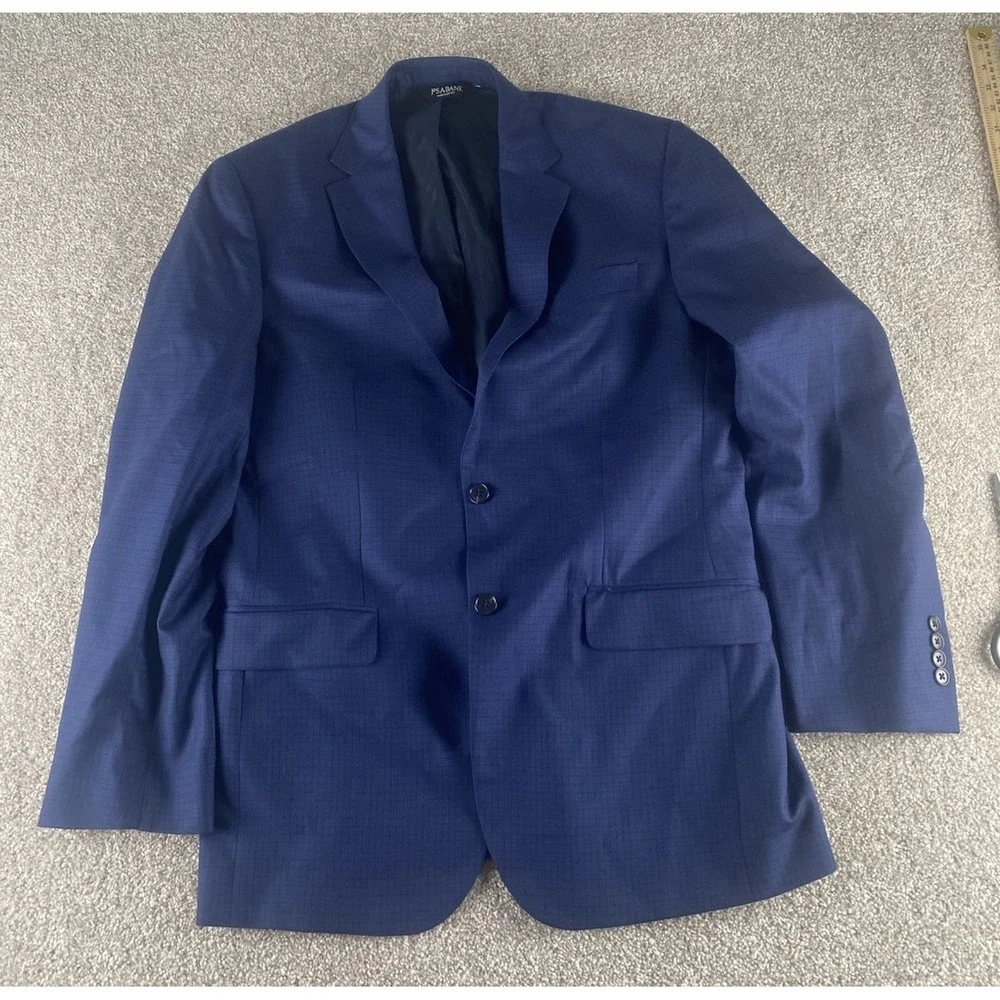 Jos A Bank Blue Plaid Blazer Traveler Edition Mens 40L Wool/Polyester Old Money